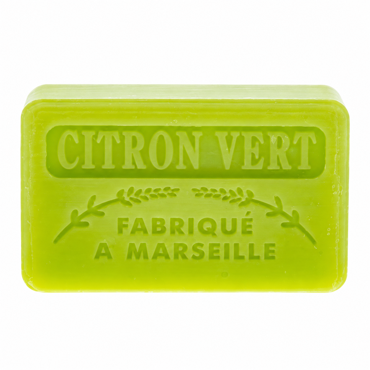 Savonnette marseillaise Citron vert 60 g Savonnette marseillaise parfumée Citron vert 60 g sur fond blanc