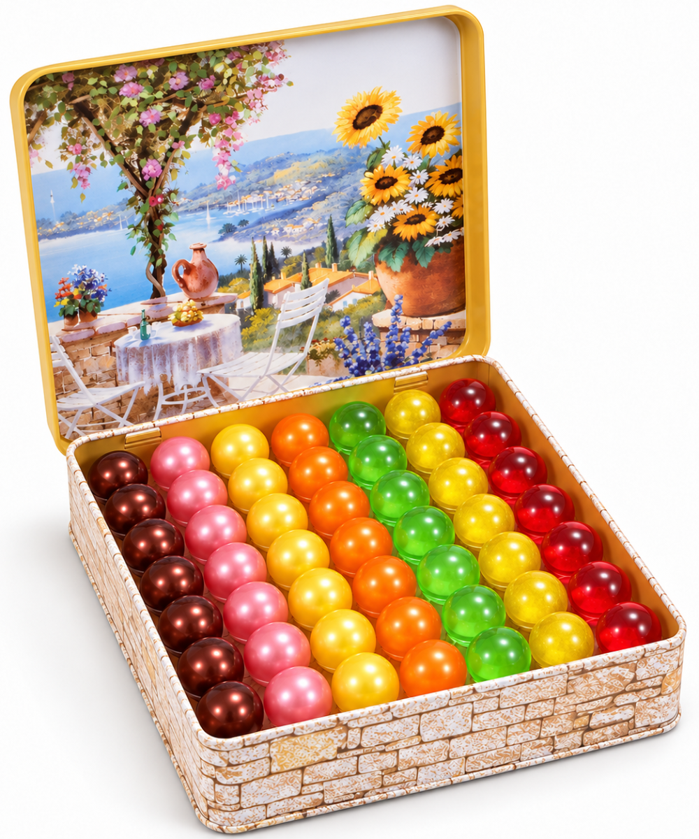 Coffret Terrasse Provençale ouvert avec 49 perles de bain