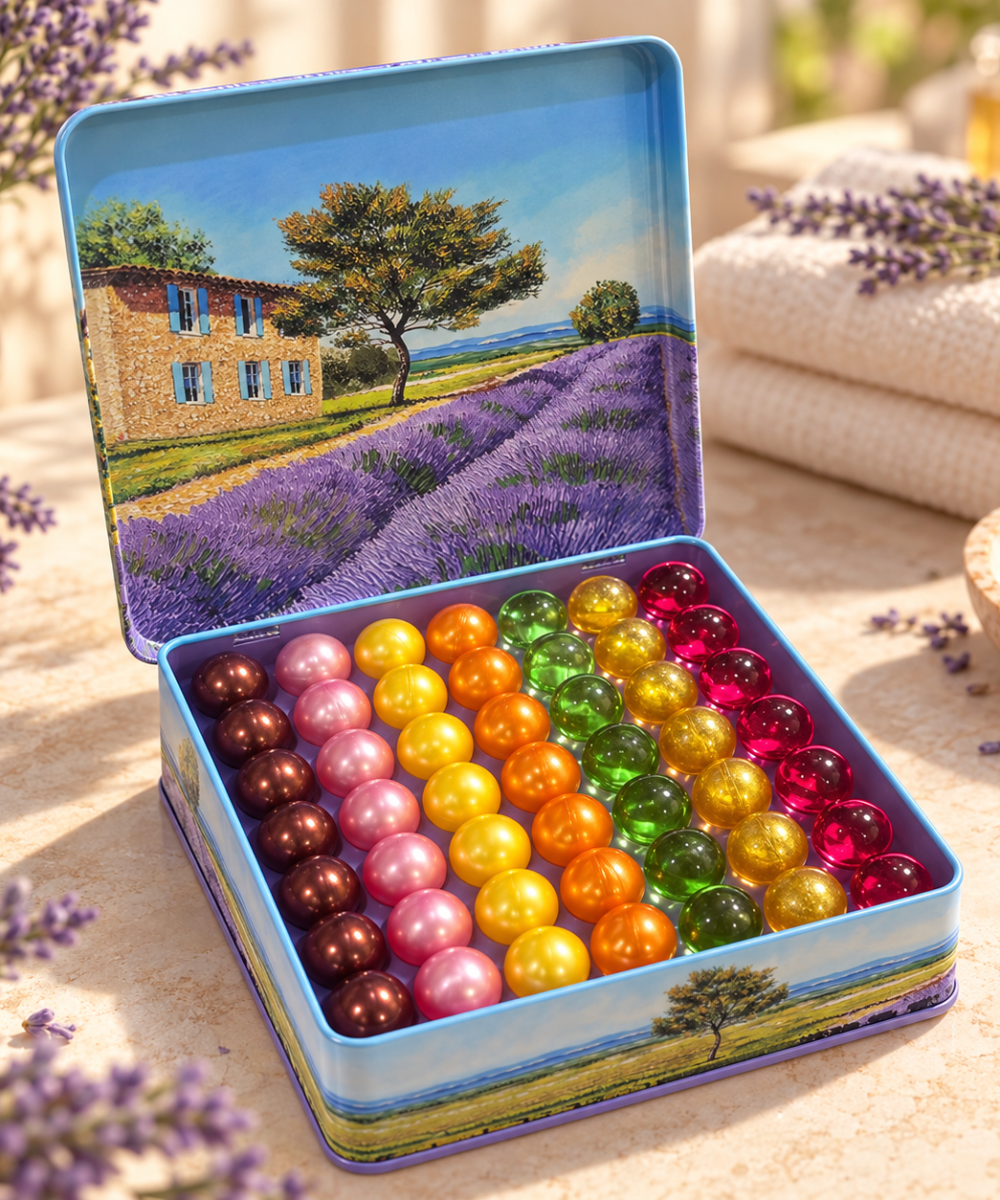 Coffret cadeau Champ de Lavande avec 49 perles de bain