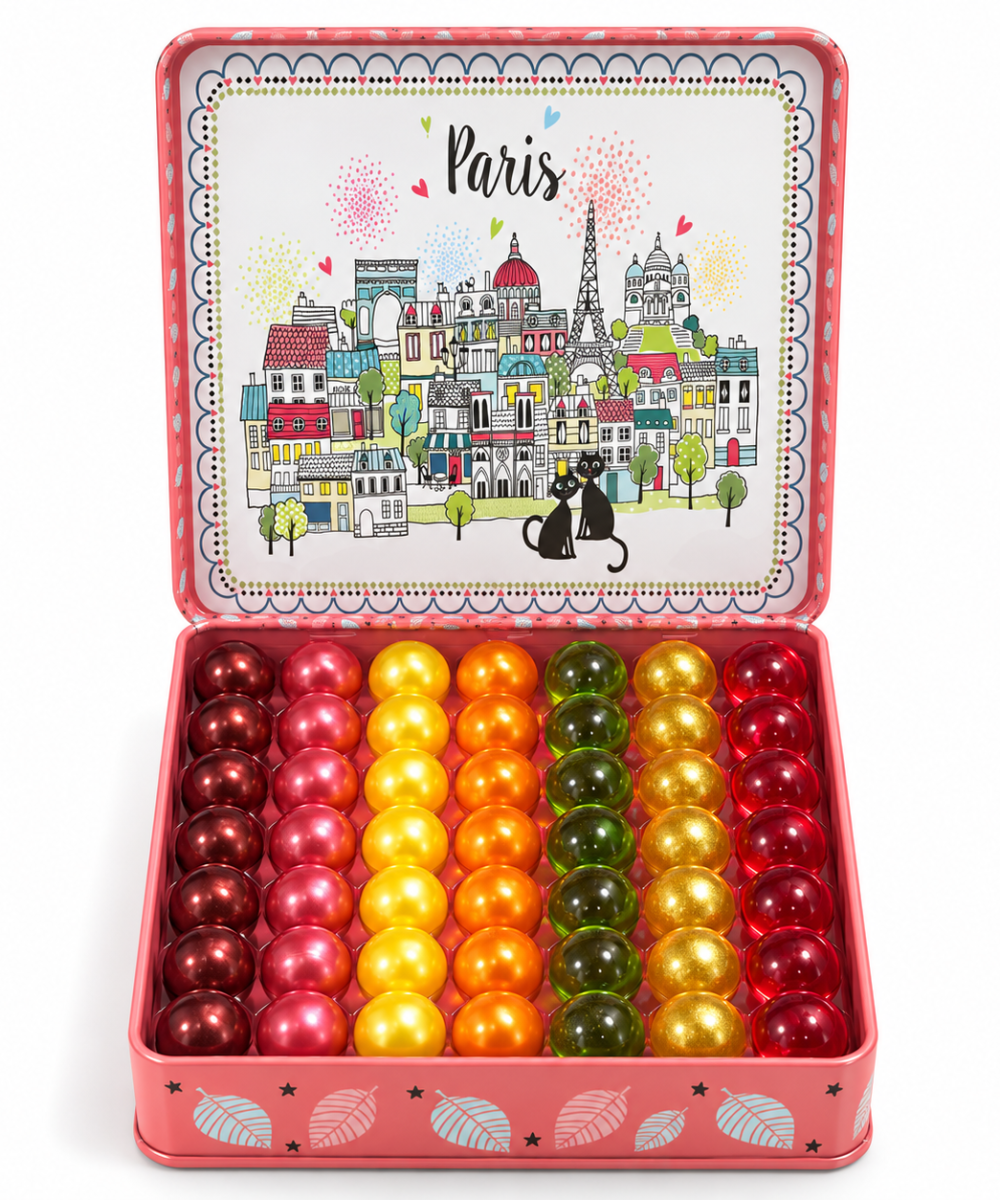 Coffret Paris Chat ouvert contenant 49 perles de bain